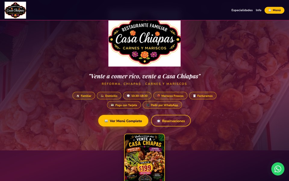 Captura del sitio web de Casa Chiapas