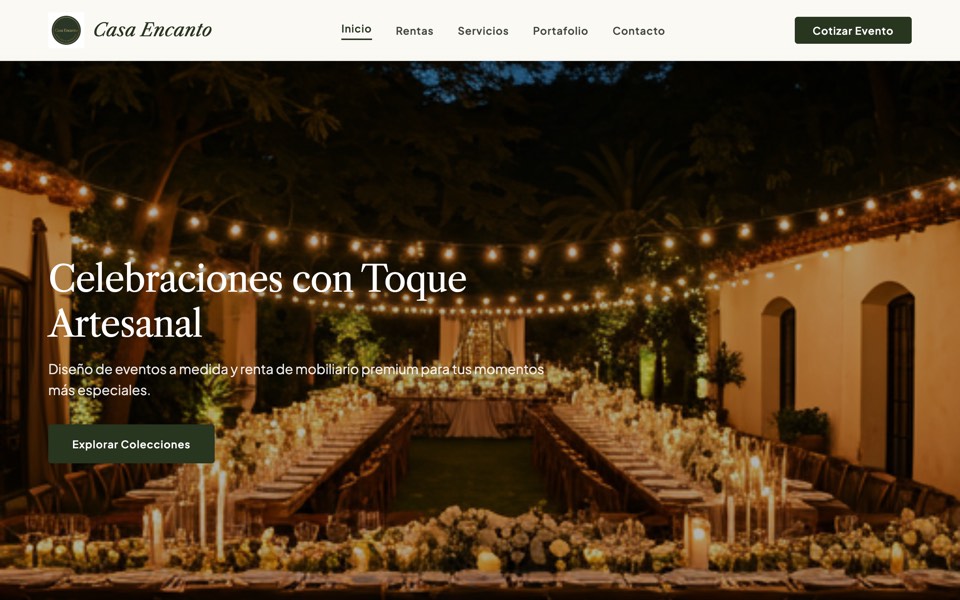 Captura del sitio web de Casa Encanto