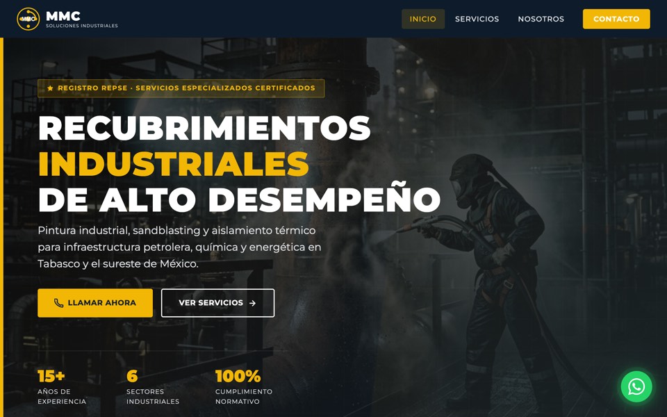 Captura del sitio web de MMC Industriales